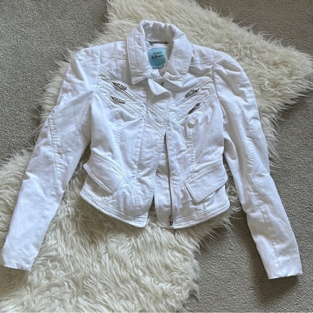 Guess by Marciano White Cropped Jean Jacket